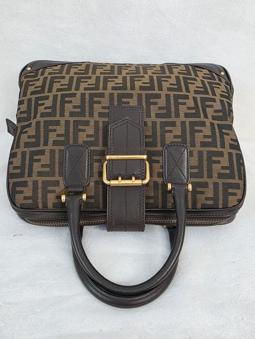 Auth Fendi Zucca FF Top Handle Doctor's Tote Bag
